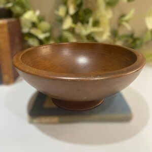 Vintage Wood Pedestal Bowl Mid Century Gorgeous Mahogany Grain Hand Turned